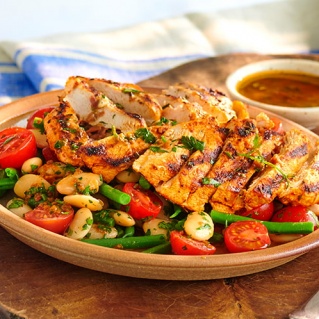 Griddled lemon and rosemary chicken with butter bean salad