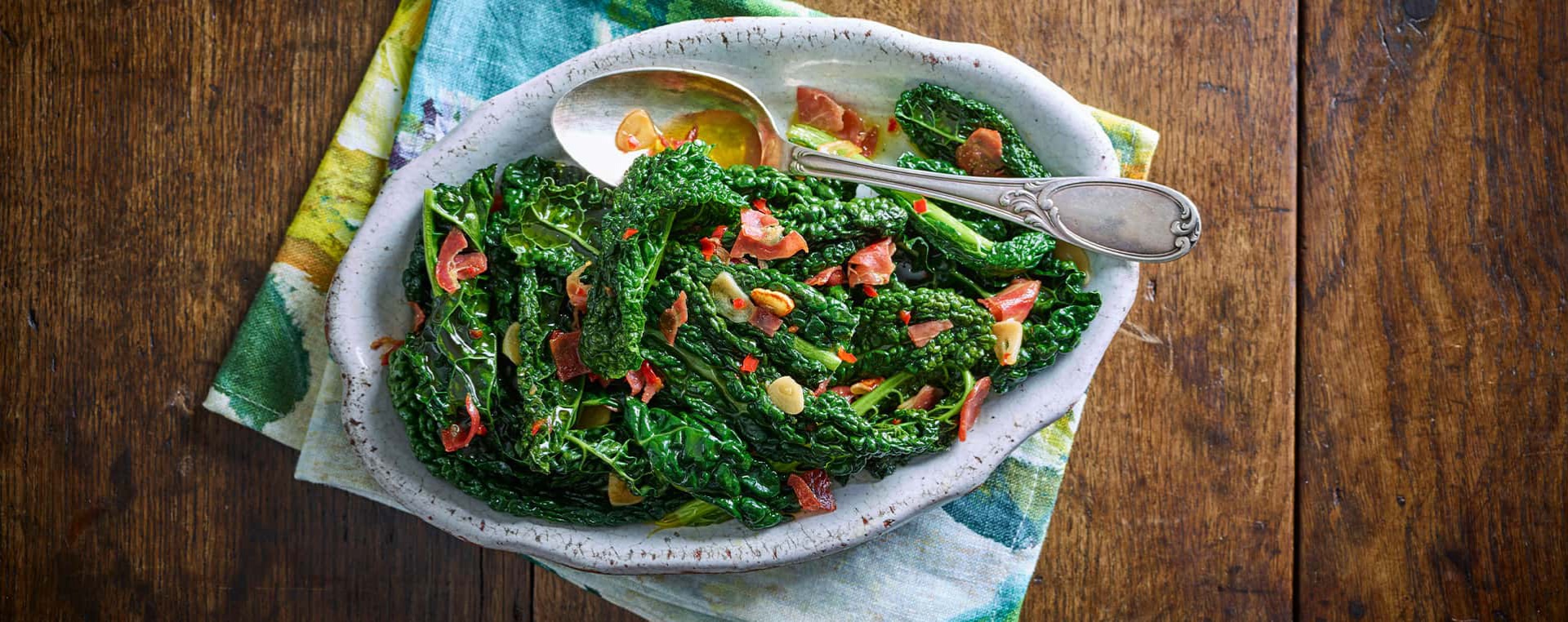 Kale Side Dish with Garlic Chilli and Serrano Ham