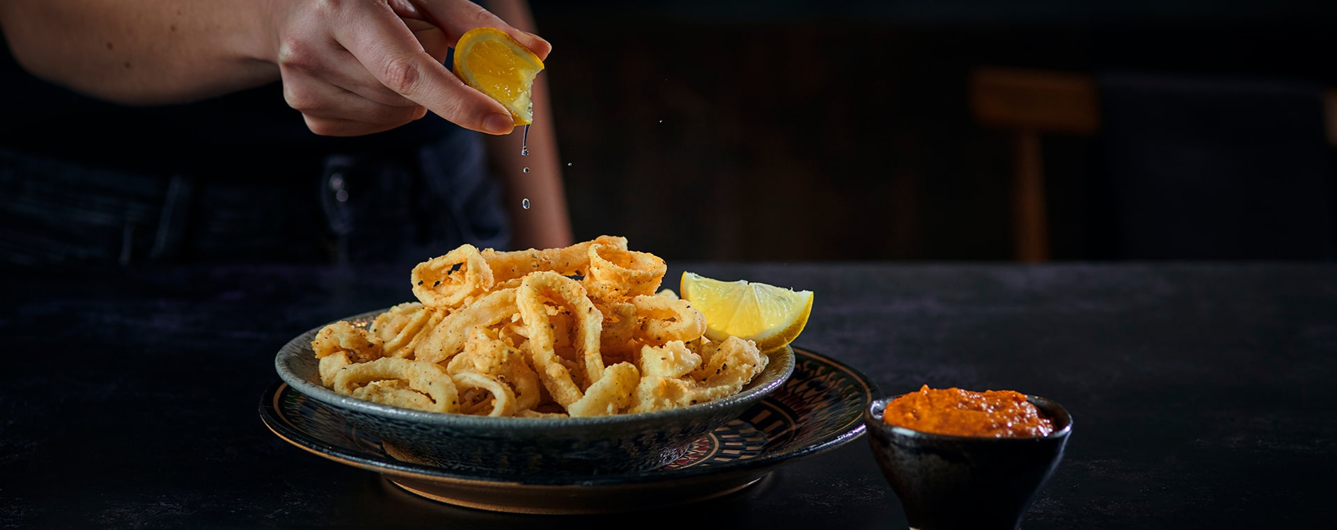 Fried Calamari Squid with Romesco Sauce
