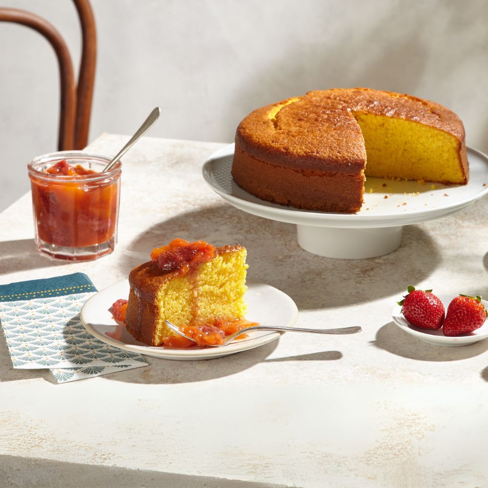 Easy Orange Cake with Mango and Strawberry Jam - La Española Olive Oil